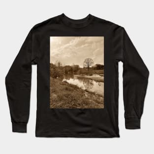 A River in Texas in Sepia Long Sleeve T-Shirt